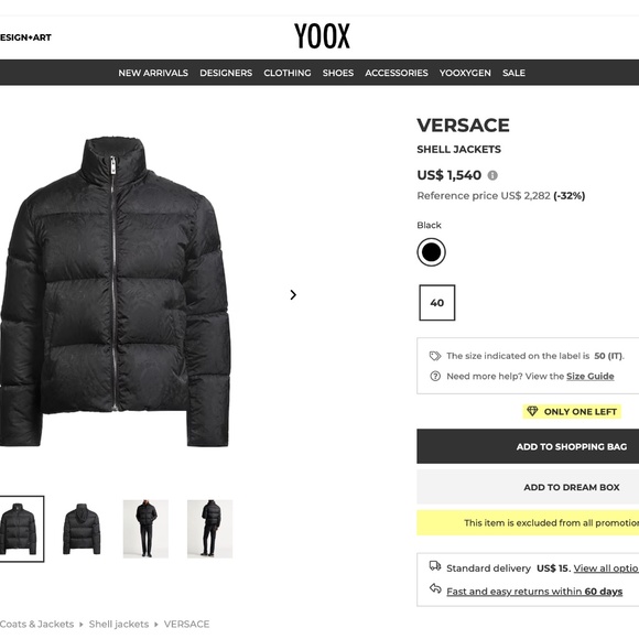 $3275 AUTHENTIC VERSACE sz 50 L, Black Barocco Light Puffer Down Jacket - Picture 9 of 16